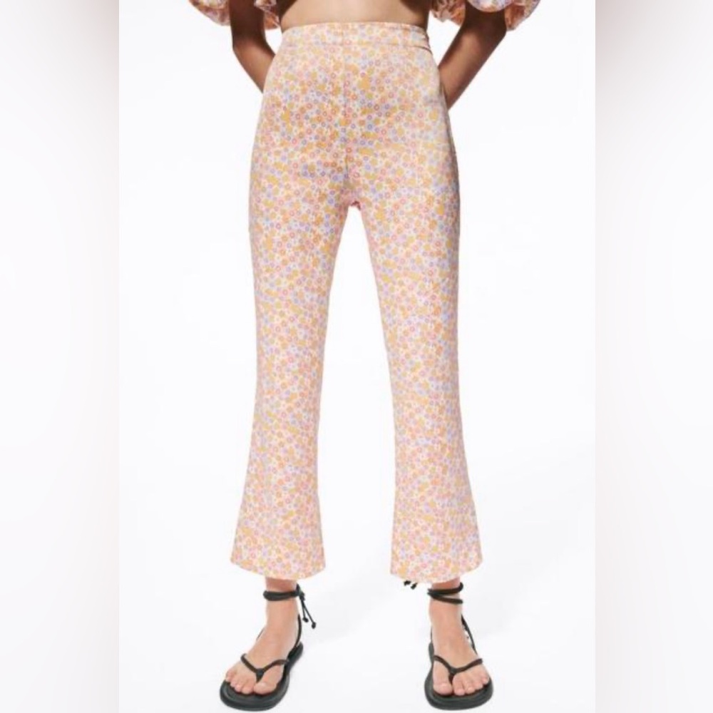 Zara High Waisted Floral Print Satin Pants - Size: S